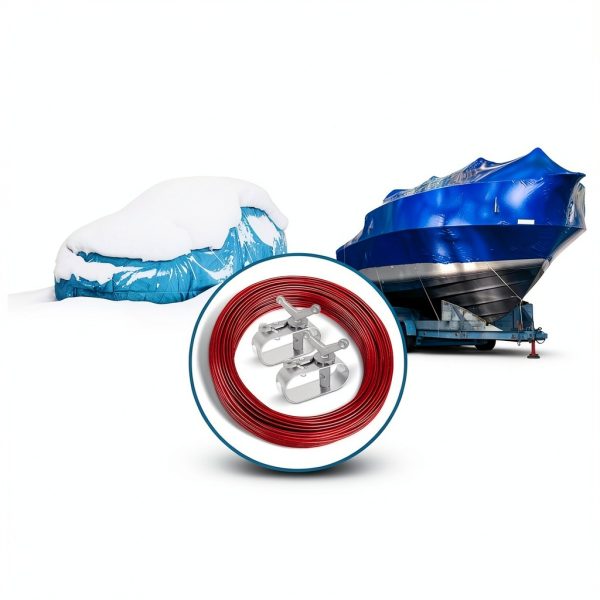 100ft Pool Cover Cable & 2 Winch Suitable for Above Ground Swimming Pool Plastic-Coated Steel Cable Aluminum Spring Loaded Ratchet for Securing Above Ground Swimming Pool Covers (Red)-5