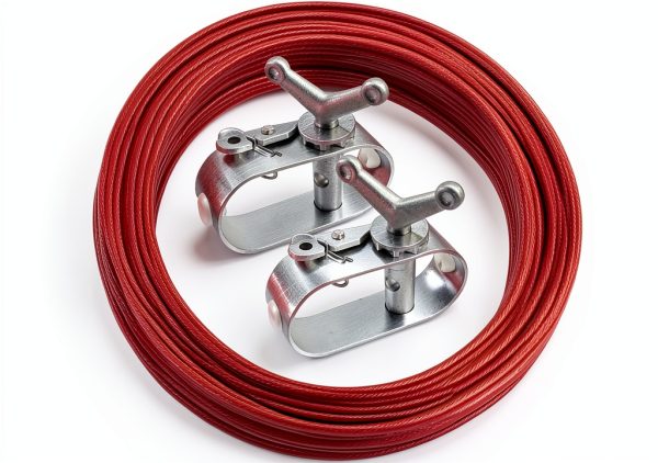 100ft Pool Cover Cable & 2 Winch Suitable for Above Ground Swimming Pool Plastic-Coated Steel Cable Aluminum Spring Loaded Ratchet for Securing Above Ground Swimming Pool Covers (Red)-0