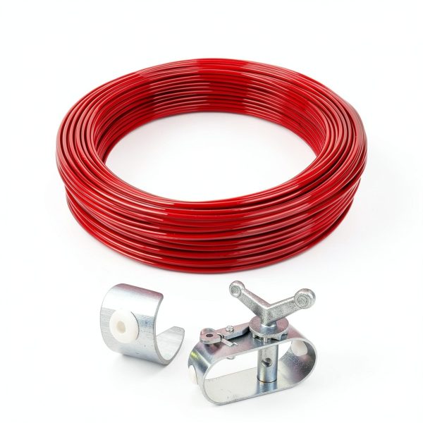 100ft Pool Cover Cable & 2 Winch Suitable for Above Ground Swimming Pool Plastic-Coated Steel Cable Aluminum Spring Loaded Ratchet for Securing Above Ground Swimming Pool Covers (Red)-1