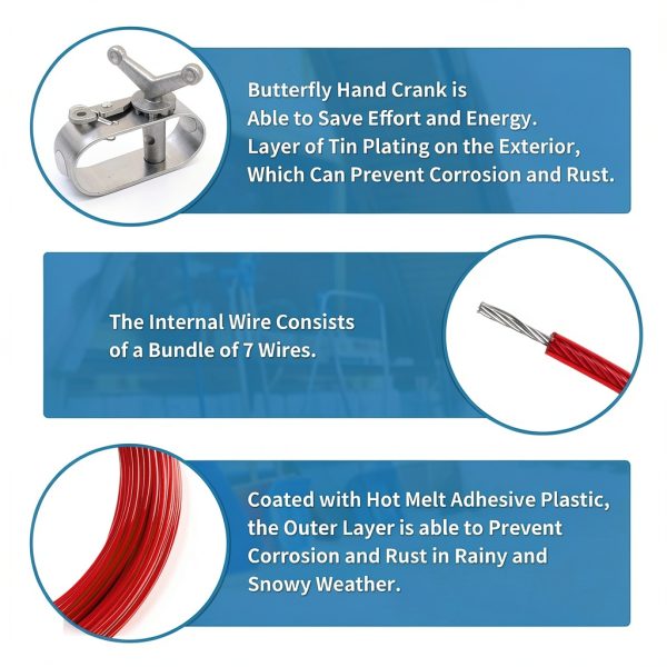 100ft Pool Cover Cable & 2 Winch Suitable for Above Ground Swimming Pool Plastic-Coated Steel Cable Aluminum Spring Loaded Ratchet for Securing Above Ground Swimming Pool Covers (Red)-4